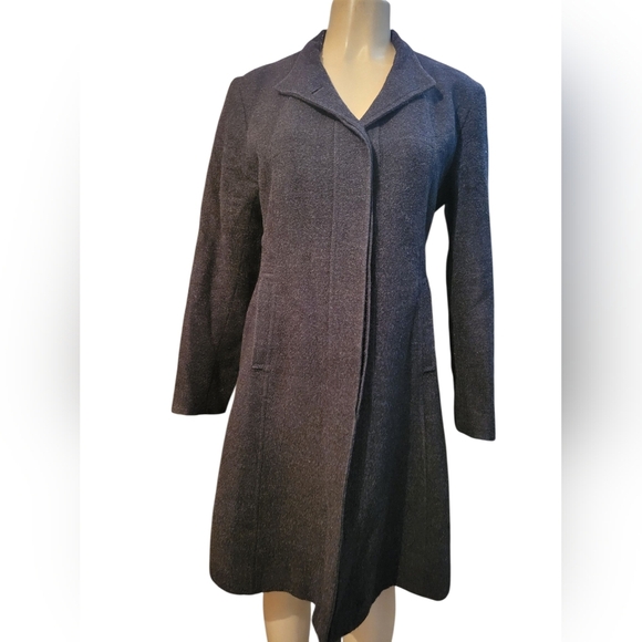 Nicole Miller Grey Trech Coat Modern Classic Timeless Demure Size 12 - Picture 1 of 5